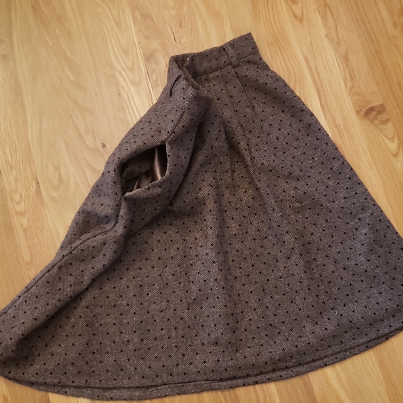 Modcloth Wool Skirt Brown Dot knee length - Picture 5 of 6
